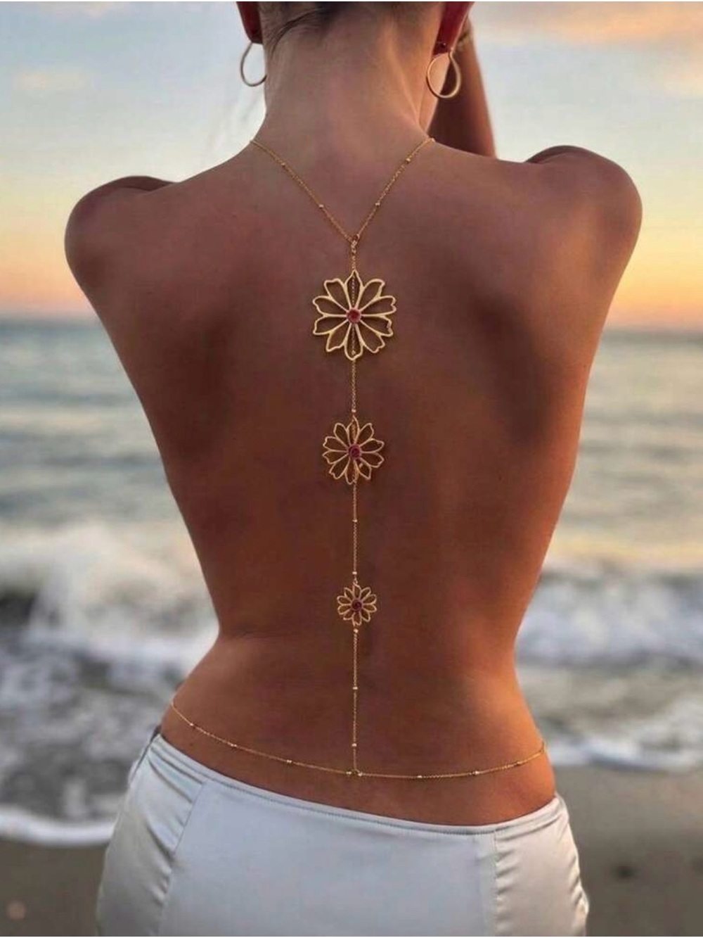 Gold Floral Body Chain with Flower Accents